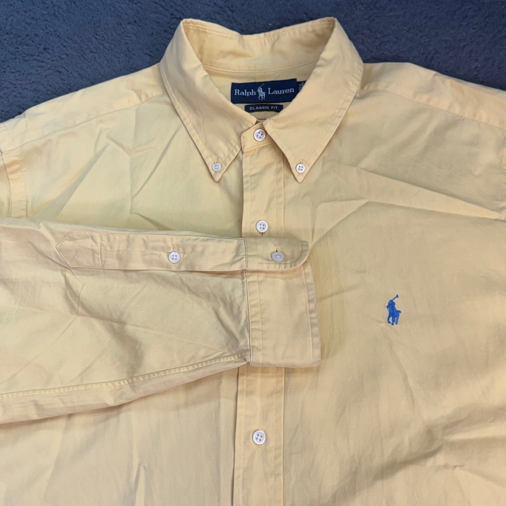 Ralph Lauren Button Down Shirt Mens XL Yellow Classic Fit Long Sleeve Twill